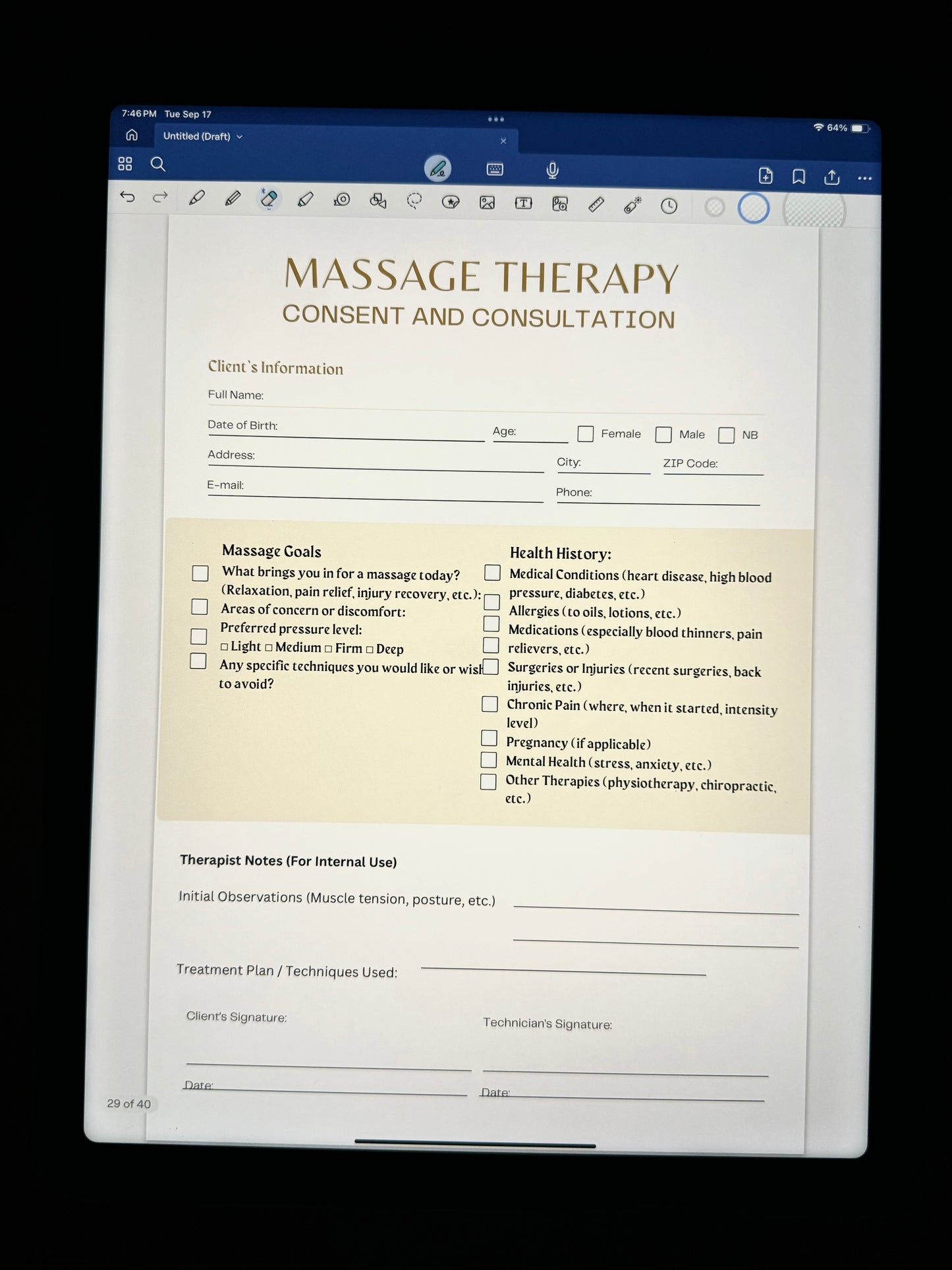 MASSAGE DIGITAL CONSENT FORMS